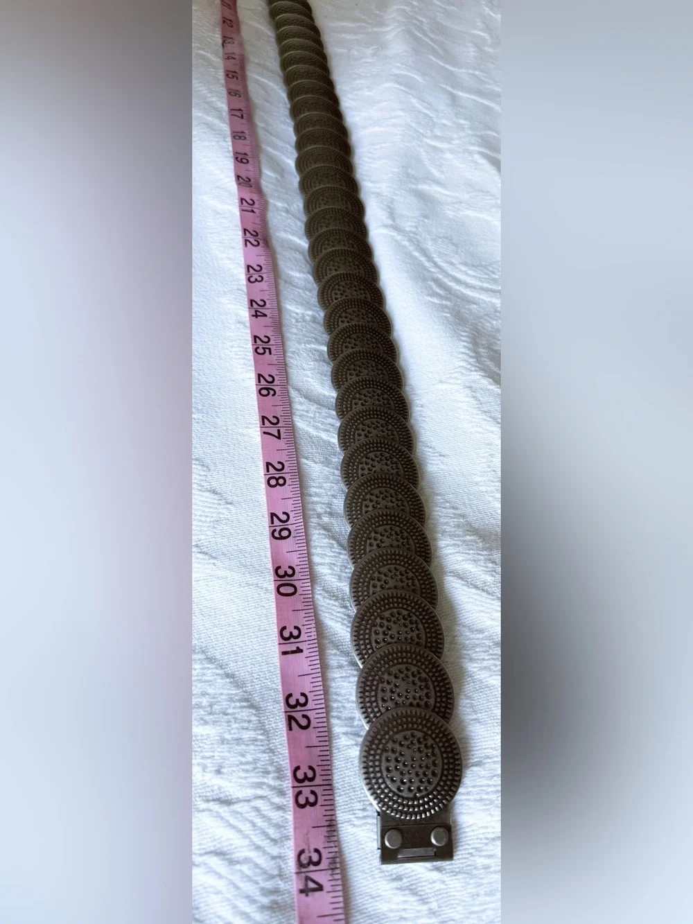 80s Silver Tone Metal Disc Coin Stretch Belt Boho Medallion Cinch OS